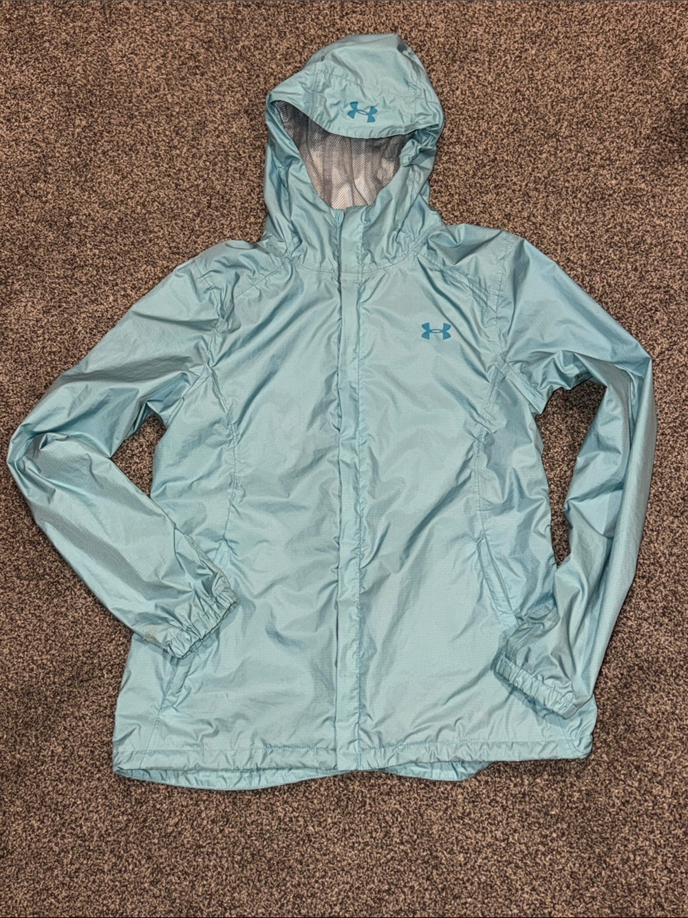 Under Armour Women's Light Blue Hooded Windbreaker Jacket small